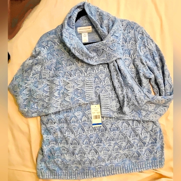 NWT alfred dunner Classic Blue Scarf Sweater, Petite size PXL, Long sleeve - Picture 2 of 7